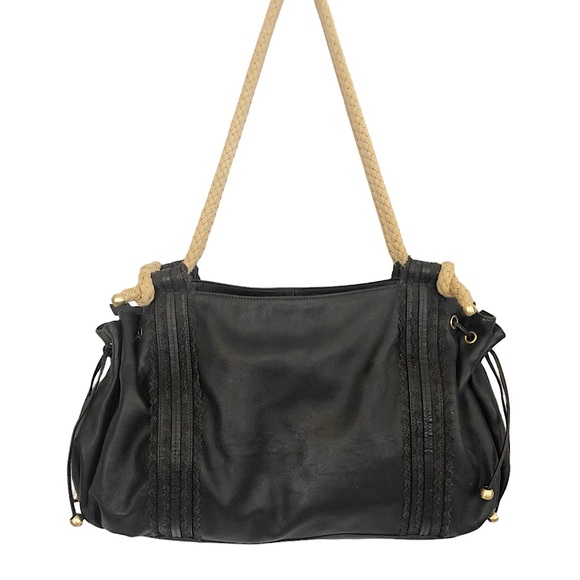 Hilary Radley Bags Hilary Radley Black Leather Lace Trim Rope